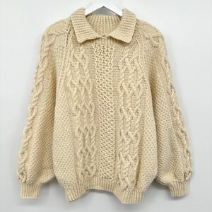 Vintage Hand Knit Fisherman Cable Knit Sweater‎ Size L XL Pullover Quiet Luxury